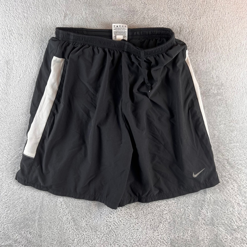 Nike Dri-FIT Mens Running Shorts Black White Mesh Side Stripe 504672-010 Size M